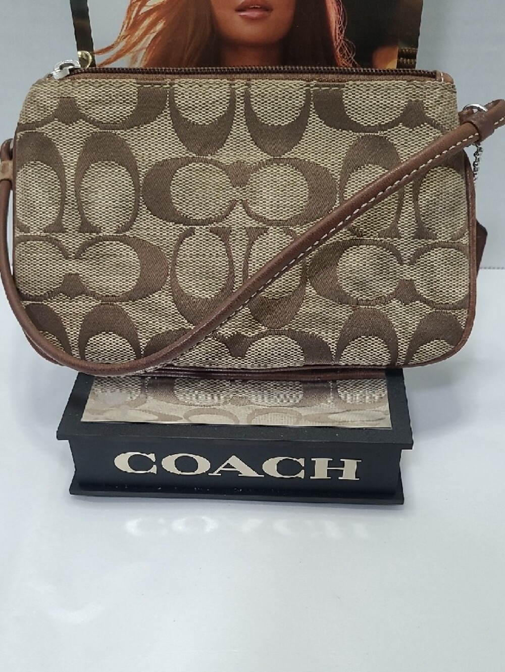 Coach Brown and Beige Signature Canvas Wristlet - Picture 3 of 5
